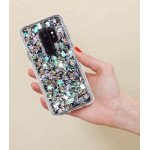 Wholesale Galaxy S9 Luxury Glitter Dried Natural Flower Petal Clear Hybrid Case (Bronze Blue)